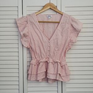 Express Light Pink Ruffle Shirt